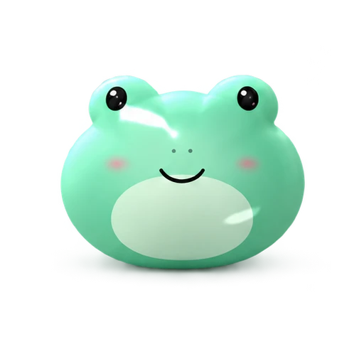 A smiling mint frog with a pale green tummy